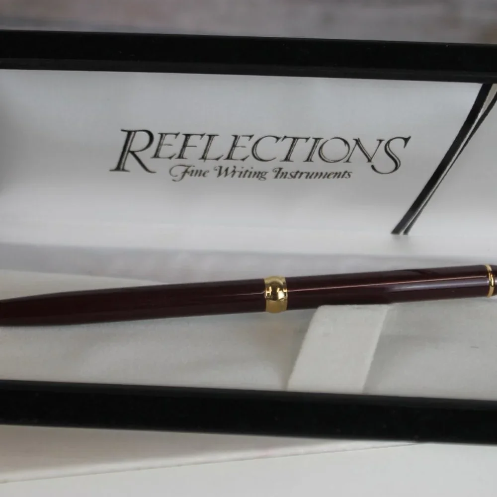 Reflections Fine Writing Instruments Red Maroon Gold Ball Point Pen Black Ink